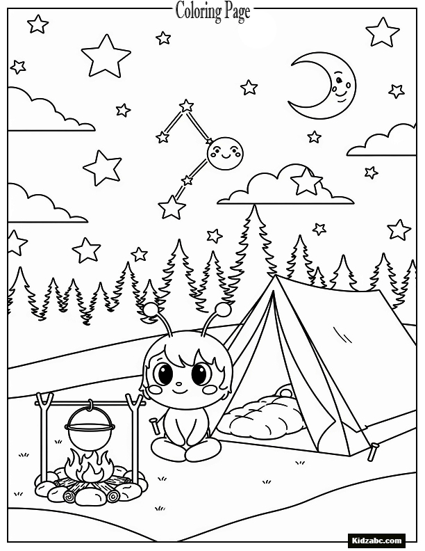 Sprunki camping with a tent under a starry night