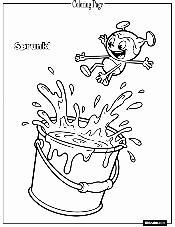 Sprunki diving into a giant paint bucket