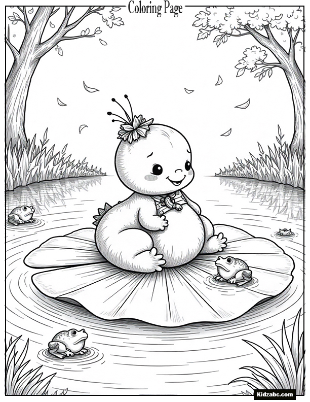 Sprunki floating on a giant lily pad with frogs