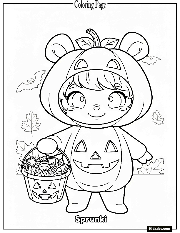 Sprunki in Halloween costume holding a candy bucket