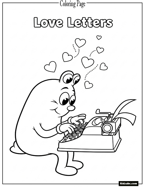Sprunki seated at a typewriter, typing floating hearts