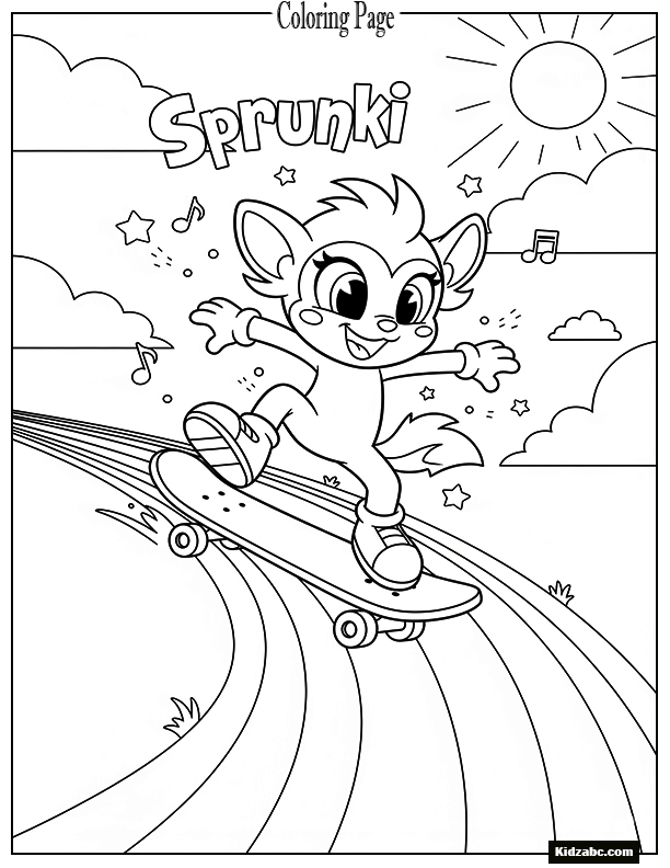 Sprunki skateboarding on a rainbow road