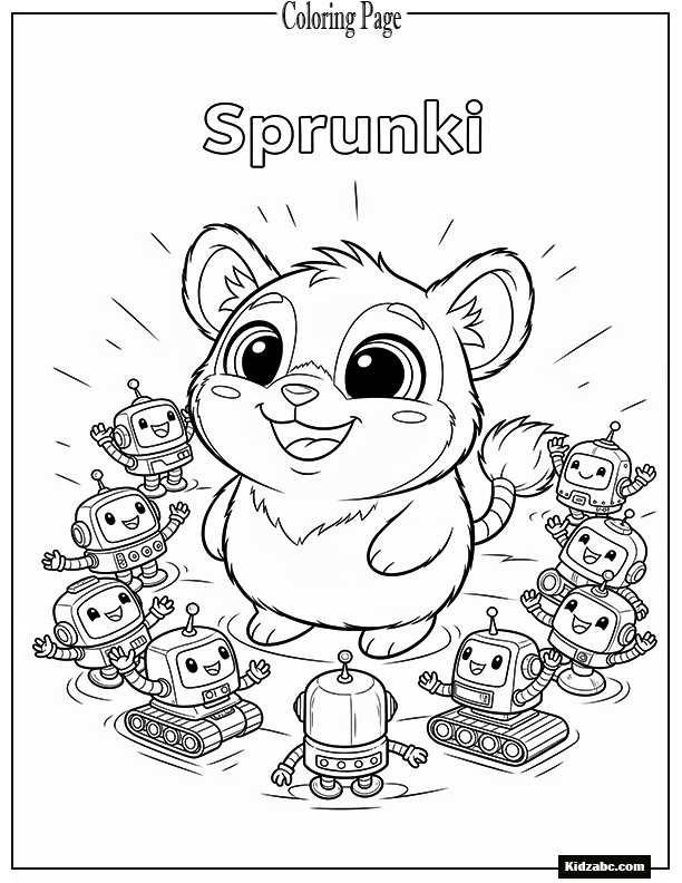 Sprunki surrounded by little friendly robots