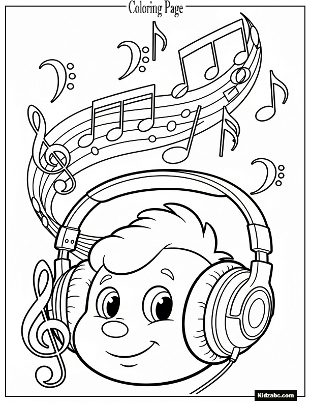 Sprunki with headphones, surrounded by floating musical notes