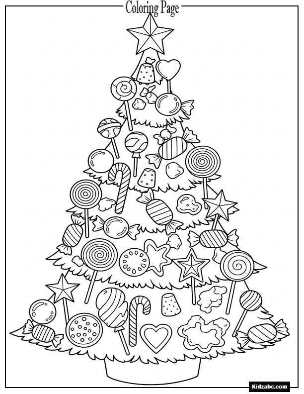 A Christmas tree covered in candy ornaments and lollipops