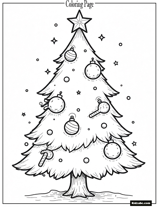 A Christmas tree decorated with round baubles and candy canes