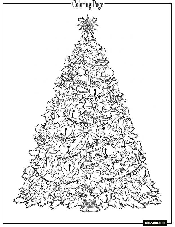 A Christmas tree filled with bells and bows