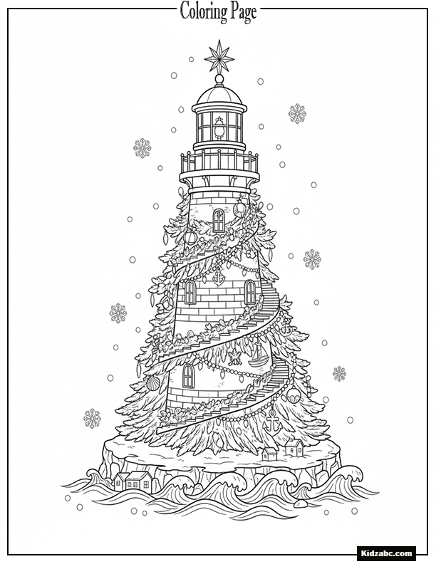 A Christmas tree in the shape of a lighthouse