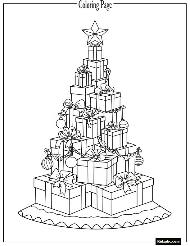 A Christmas tree made from stacked gift boxes