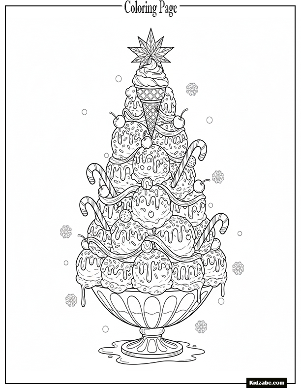 A Christmas tree made of ice cream scoops