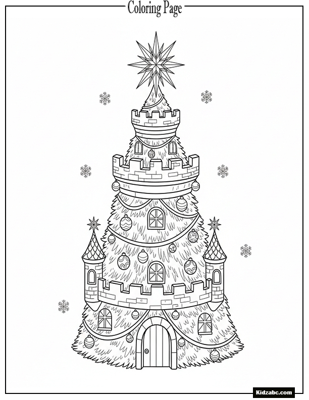 A Christmas tree shaped like a castle tower