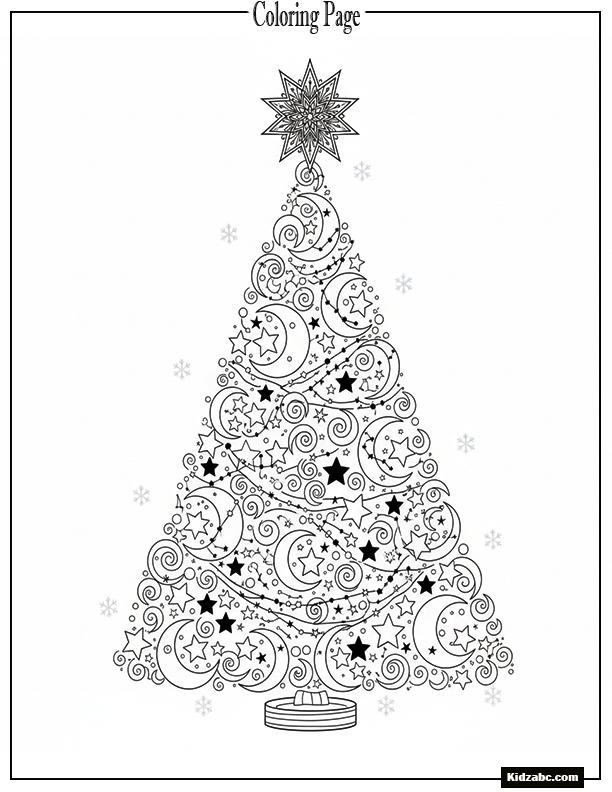 A Christmas tree shaped like a moon and stars