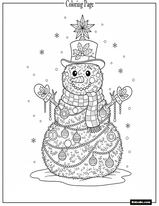 A Christmas tree shaped like a smiling snowman