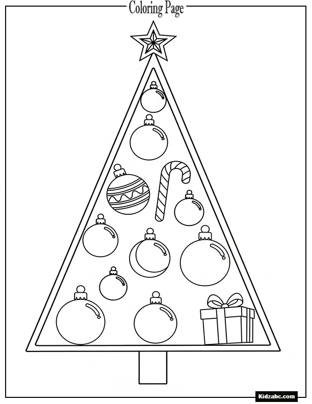 A Christmas tree shaped like a triangle with ornaments inside