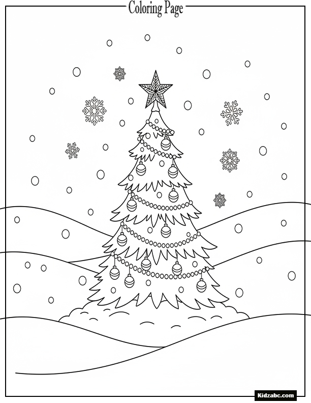 A Christmas tree surrounded by snow hills