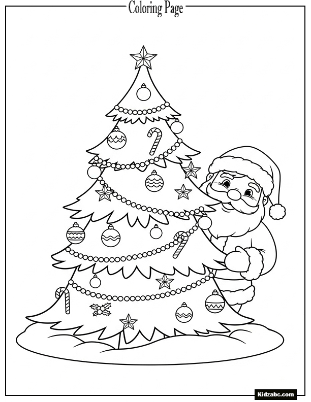 A Christmas tree with Santa peeking from behind