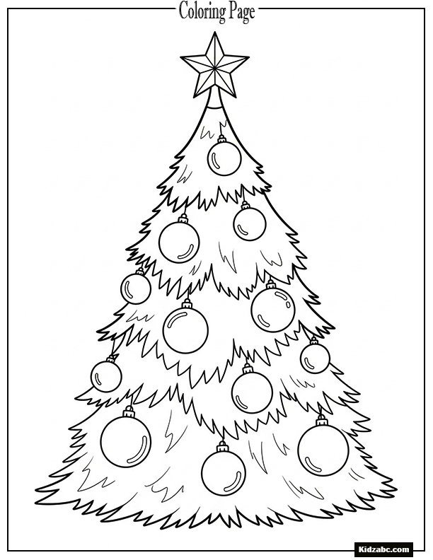 A Christmas tree with big round baubles and a star