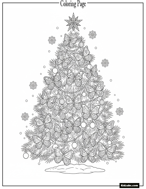 A Christmas tree with butterfly ornaments