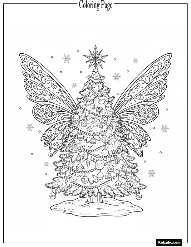 A Christmas tree with fairy wings on its sides
