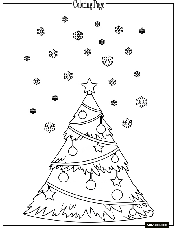 A Christmas tree with falling snowflakes