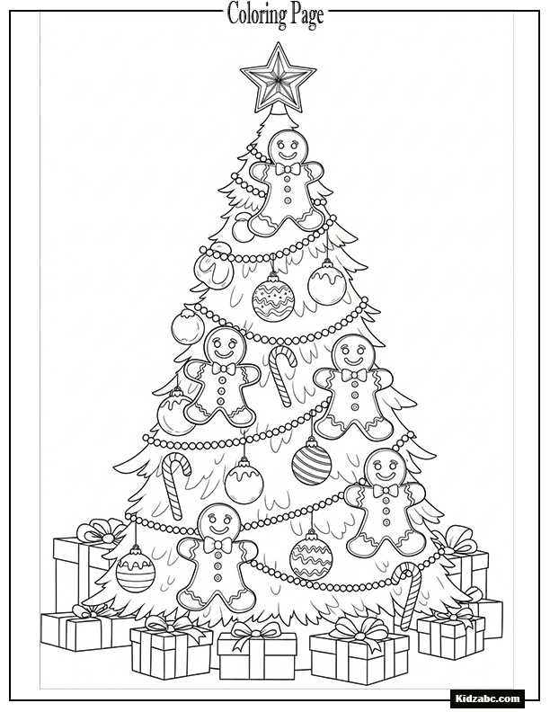A Christmas tree with gingerbread men as ornaments