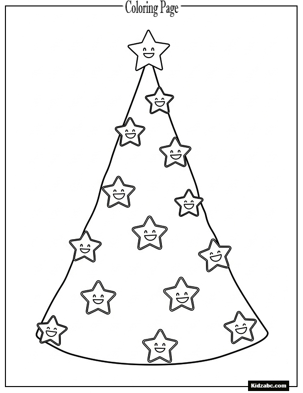 A Christmas tree with smiling stars instead of baubles