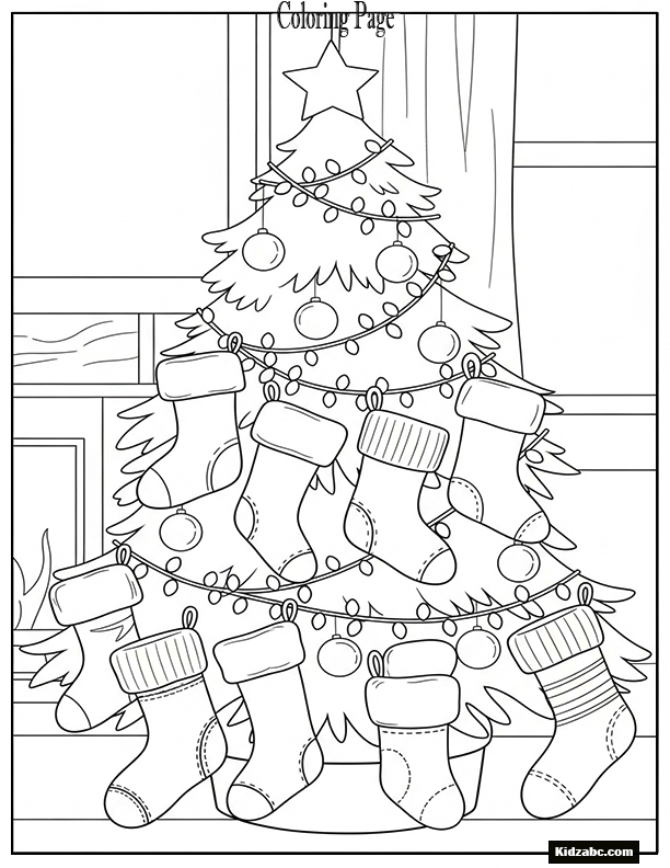 A Christmas tree with stockings hung