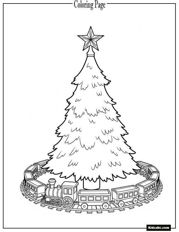 A Christmas tree with toy trains around its base