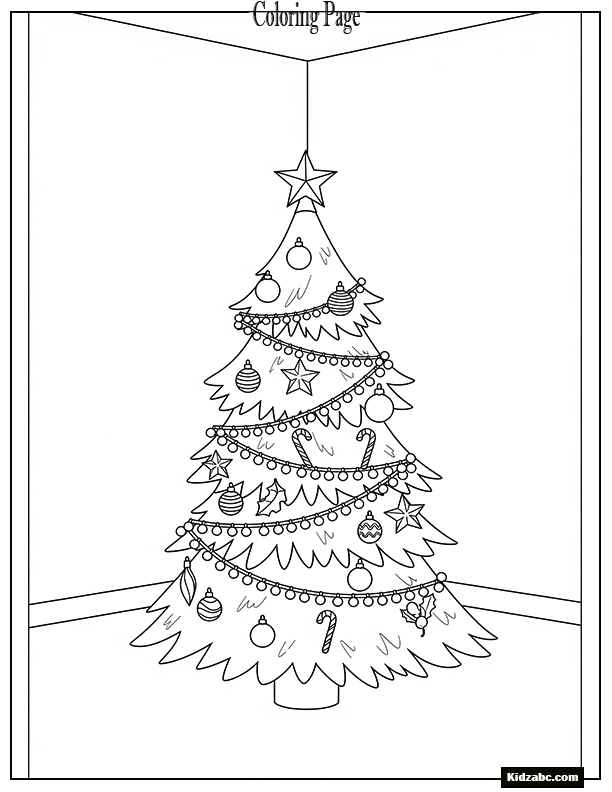 A decorated Christmas tree inside a plain room