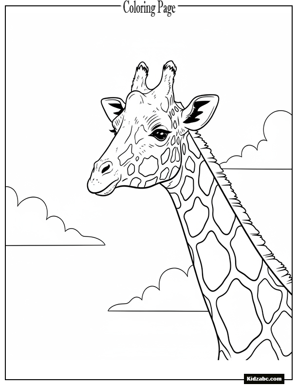 A giraffe head looking over shoulder