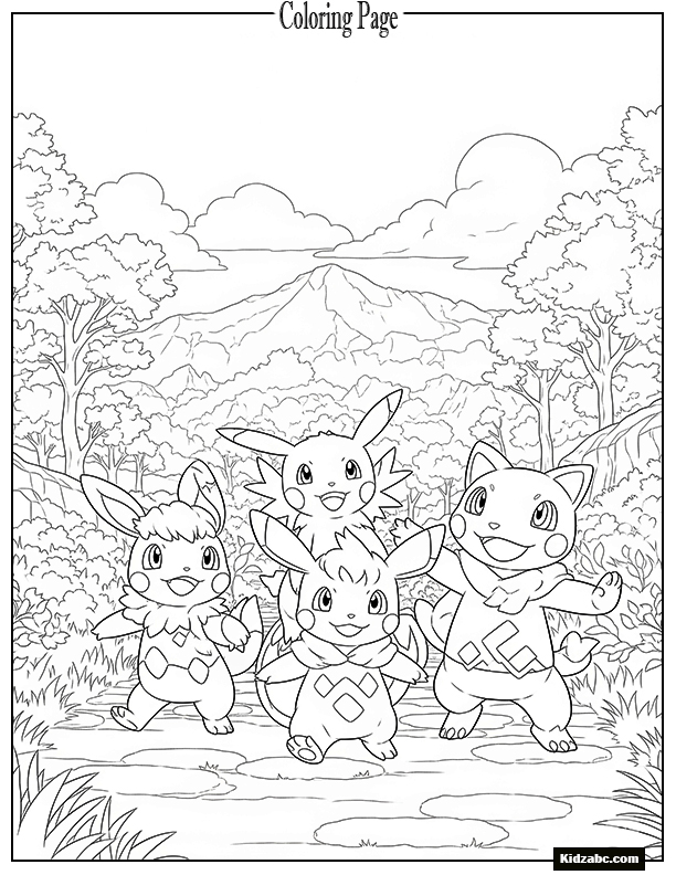 Ash and friends walking together on an adventure path
