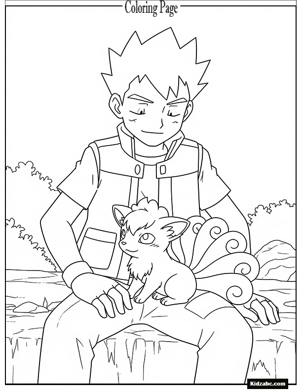 Brock sitting with Vulpix on his lap