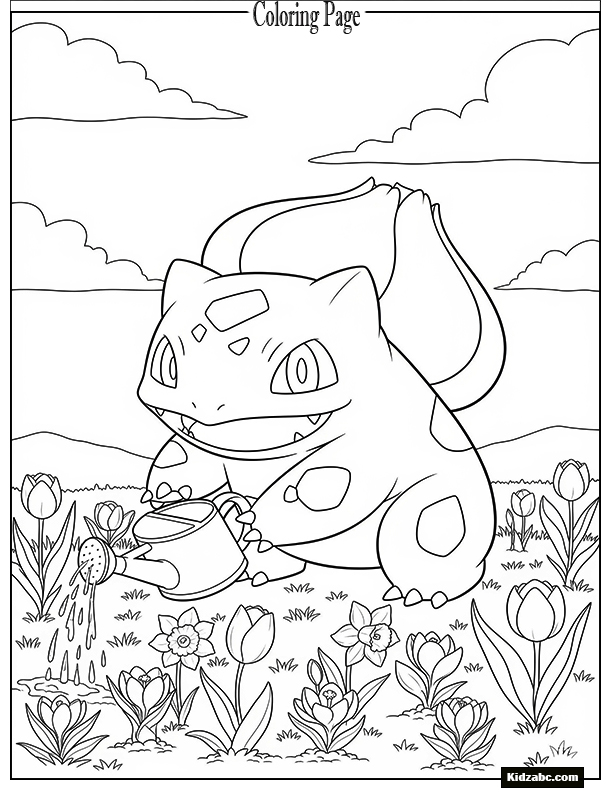 Bulbasaur watering spring flowers