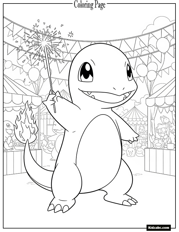 Charmander holding a sparkler at a festival