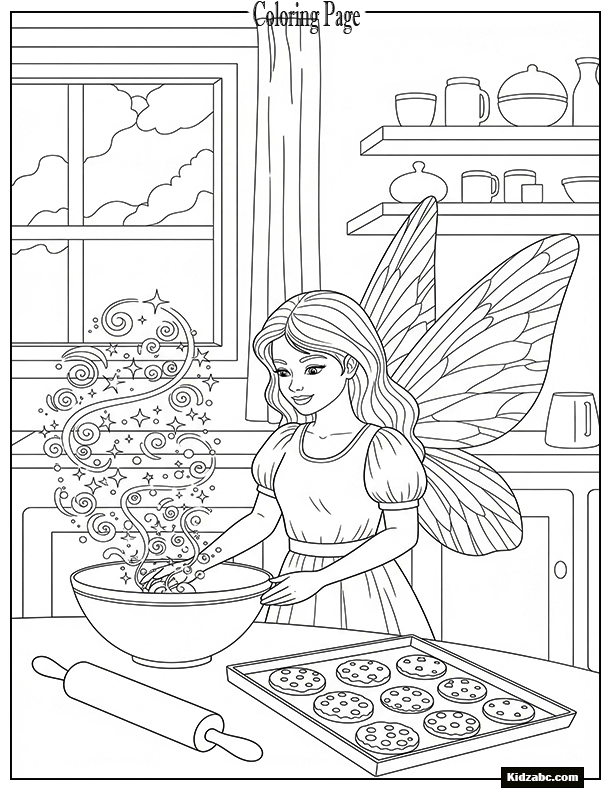 Fairy baking cookies with sparkles around