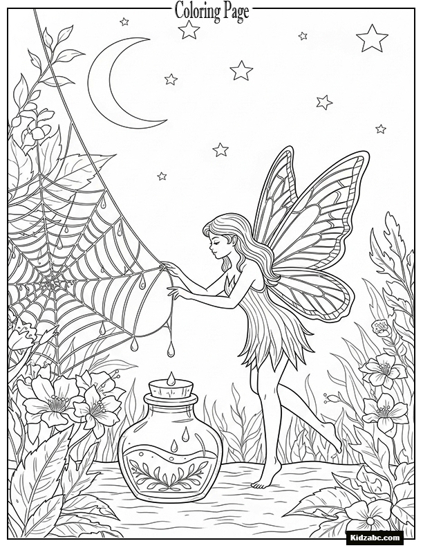 Fairy collecting dew drops in a jar