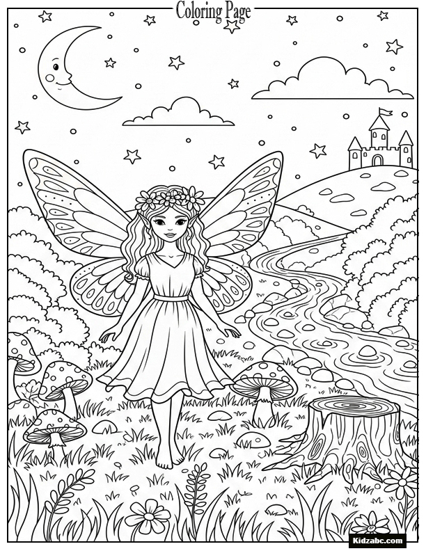 Fairy drawing with crayons on the ground