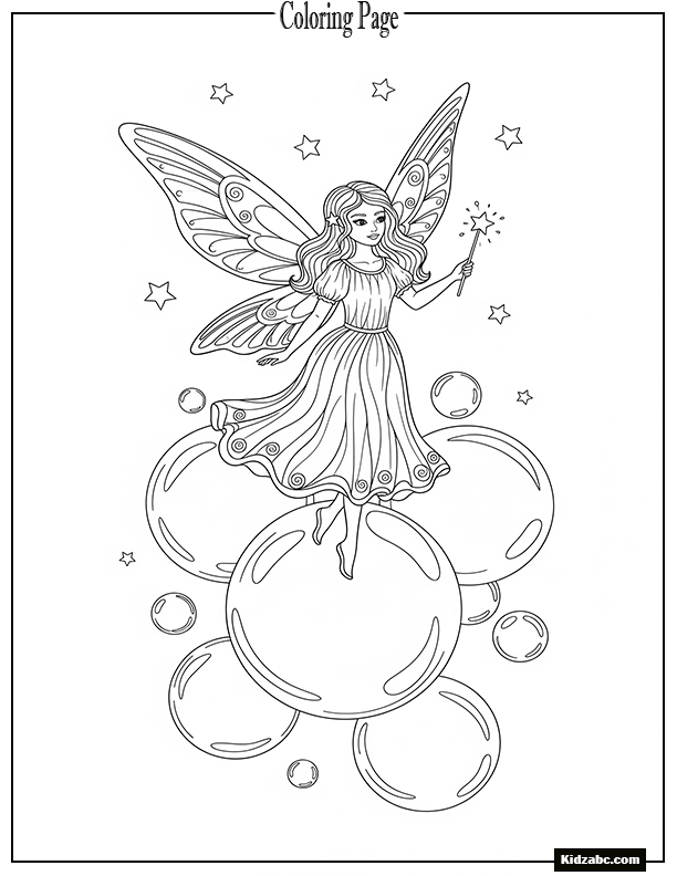 Fairy floating on soap bubbles