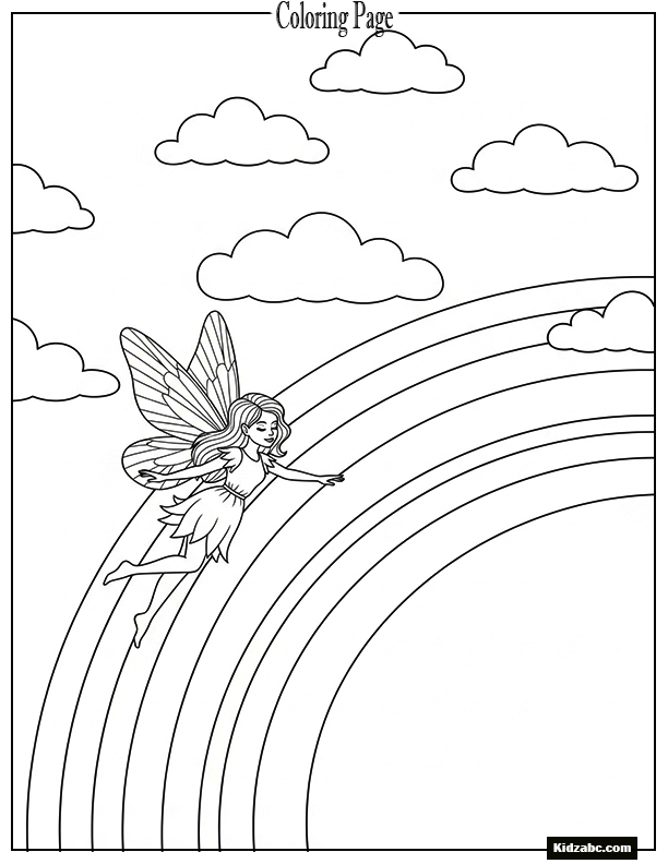 Fairy flying above a rainbow arch