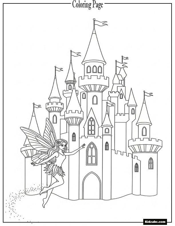 Fairy flying around a castle silhouette