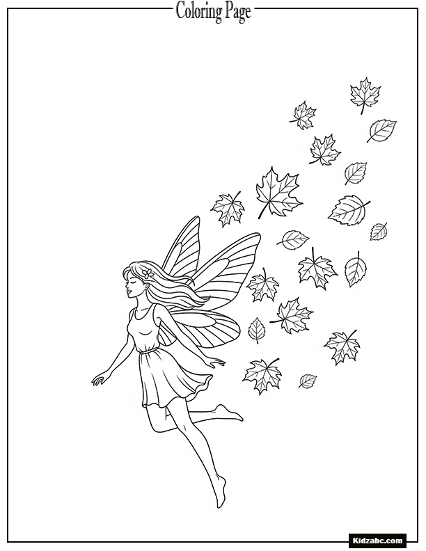 Fairy flying with falling autumn leaves