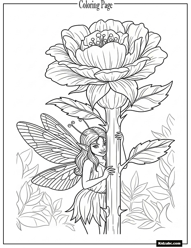 Fairy hiding behind a flower stem