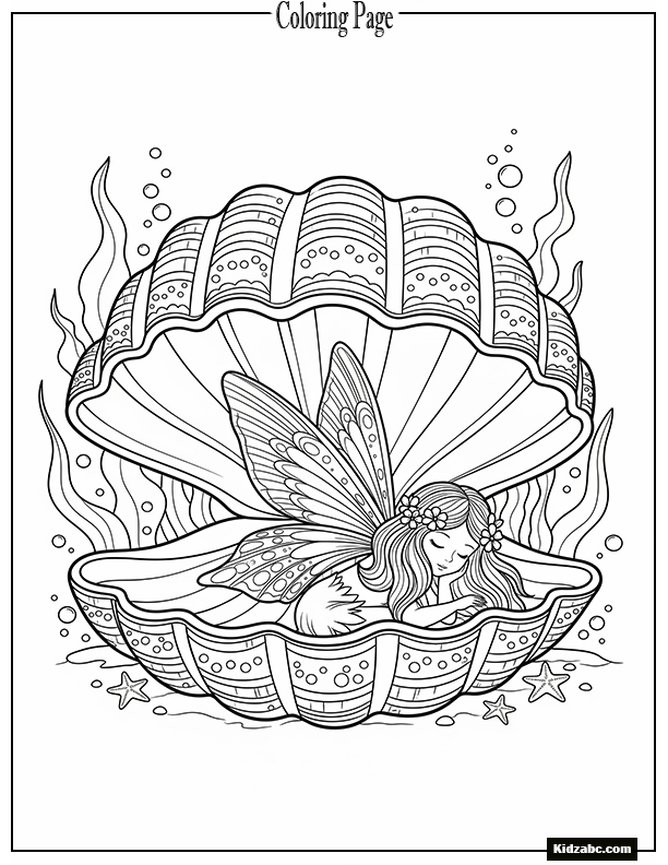 Fairy hiding inside a seashell