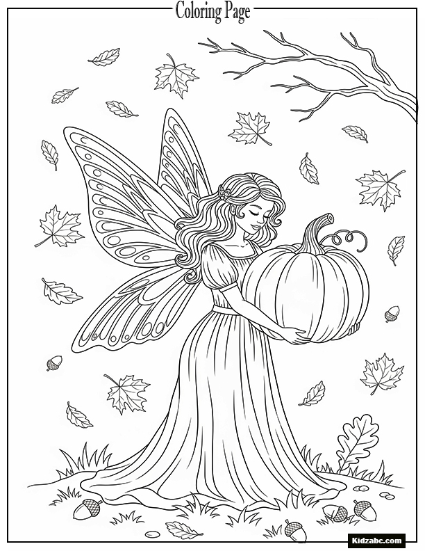 Fairy holding a pumpkin in autumn