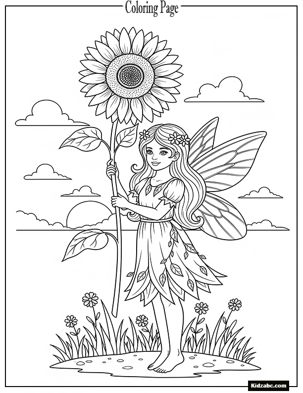 Fairy holding a sunflower in summer