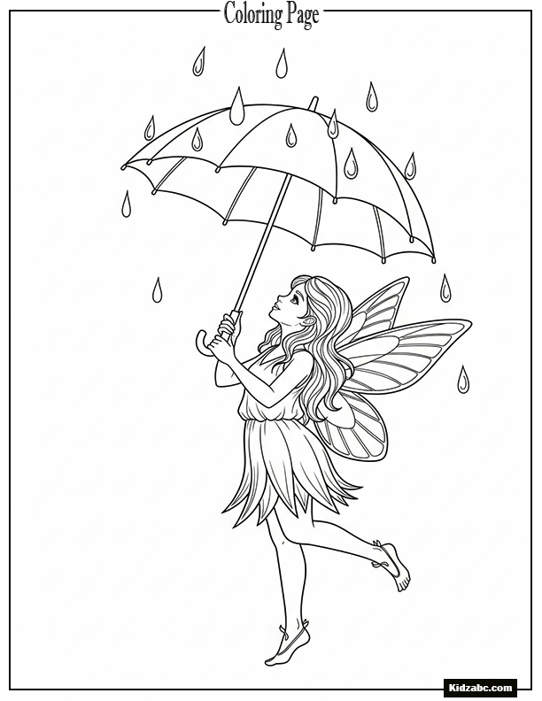 Fairy holding an umbrella with raindrops