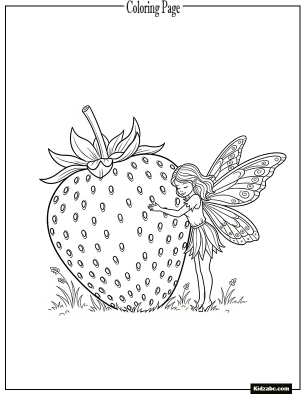 Fairy hugging a giant strawberry