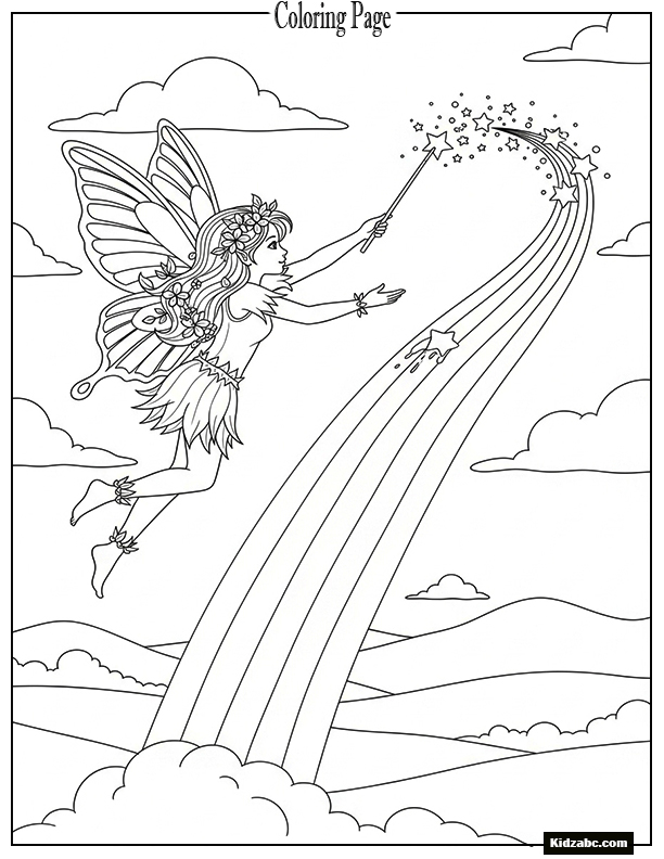 Fairy painting a rainbow with her wand