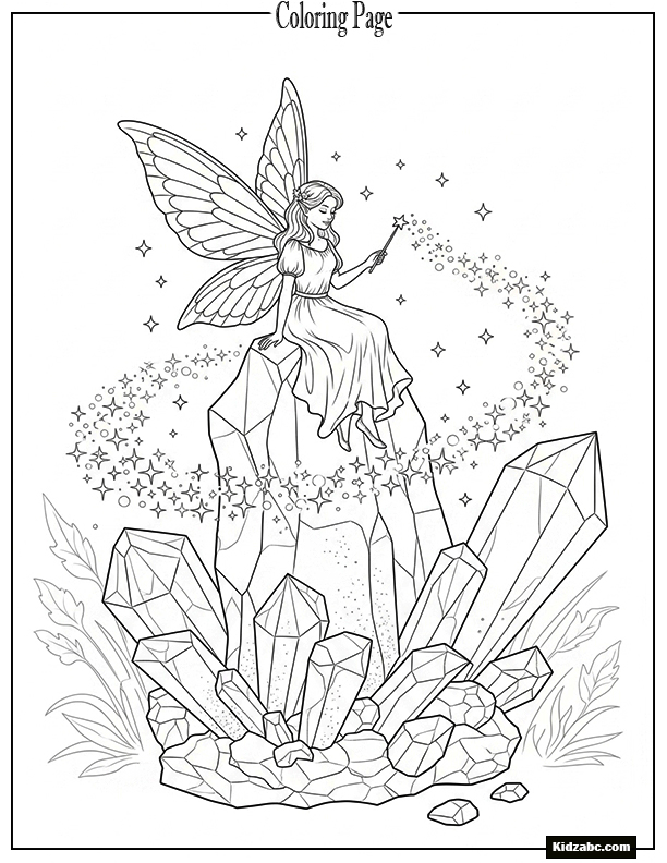 Fairy sitting on a crystal rock