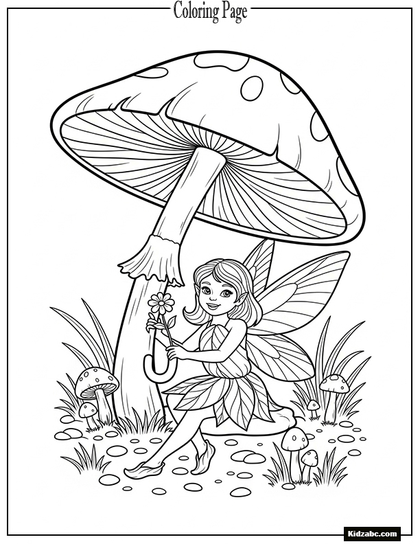 Fairy sitting under a mushroom umbrella